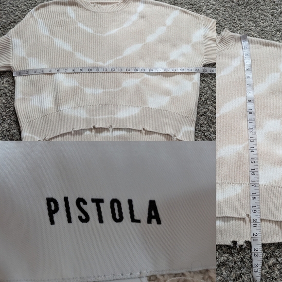 Pistola Cream White Tie Dye Bleach Dye Oversized Distressed Hem Sweater S - Picture 8 of 8